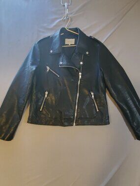 Monk & Lou Cropped Biker Style Faux Leather Jacket size L in Black